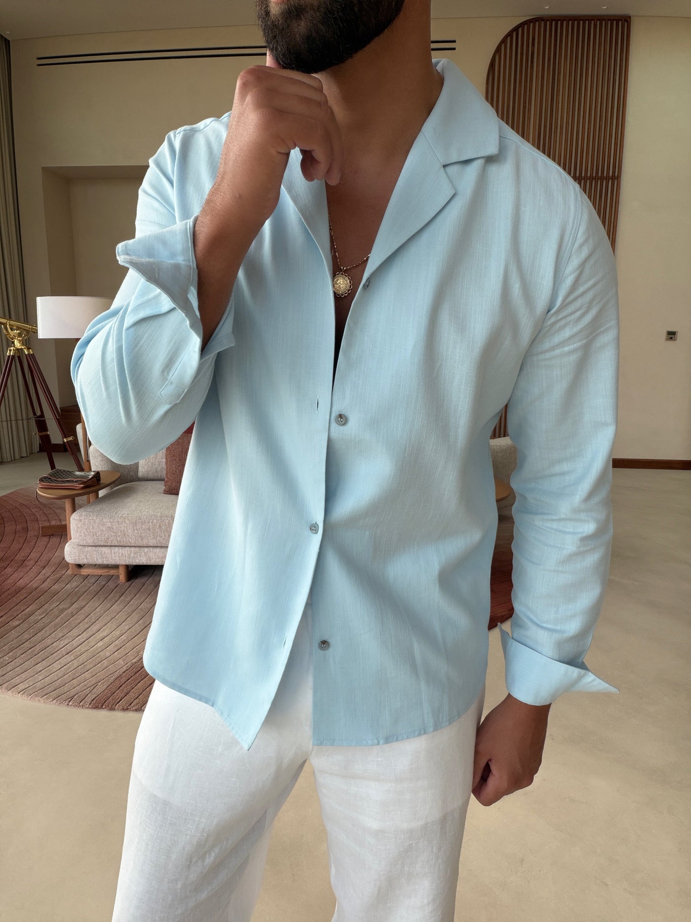 Chemise RIVÉ Lin Classique pour homme, coloris Bleu Doux — vue 2 | COMOCLO