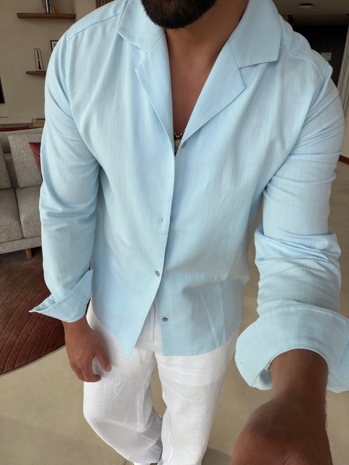 Chemise RIVÉ Lin Classique pour homme, coloris Bleu Doux — vue 3 | COMOCLO