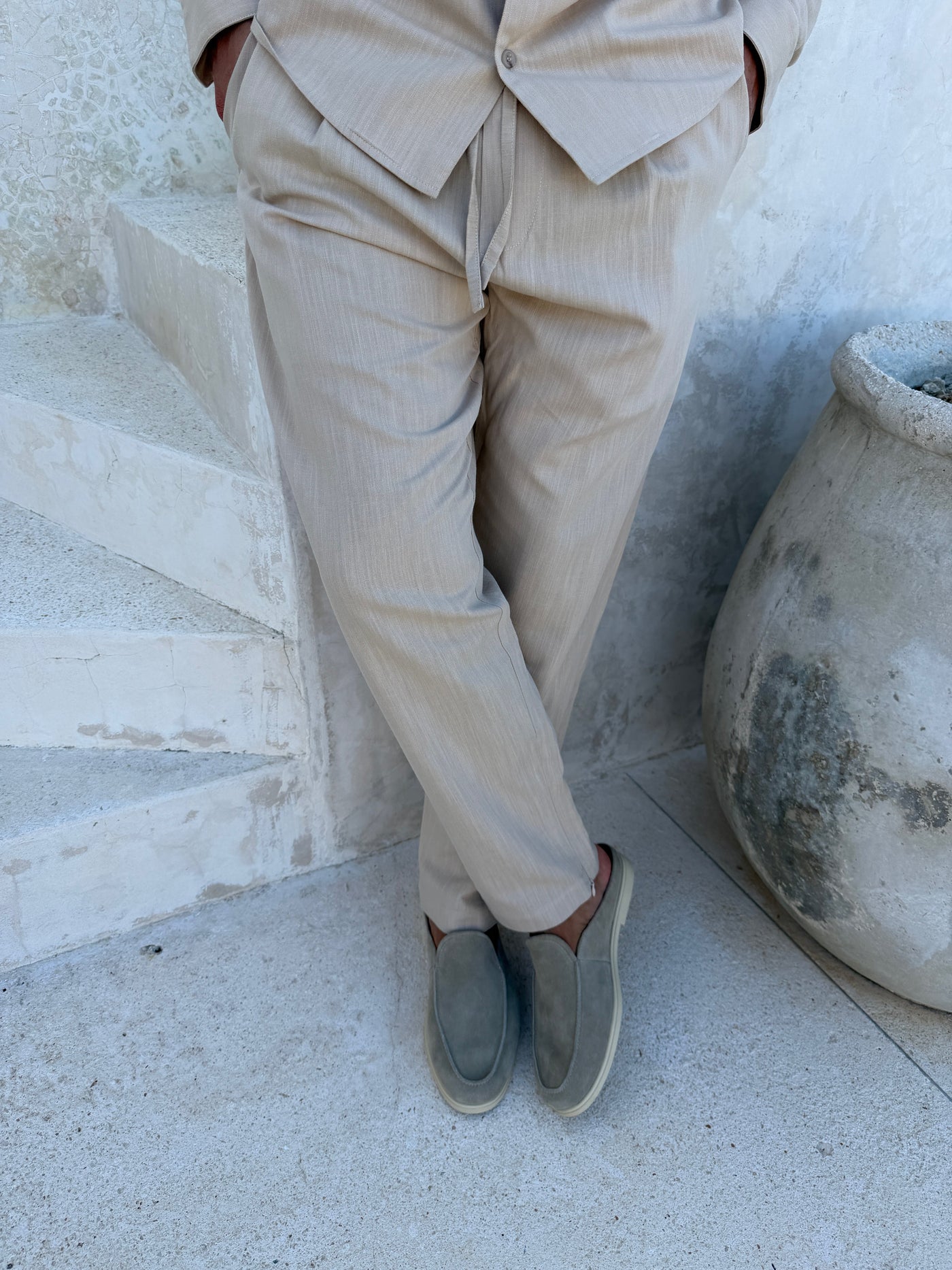 Pantalon RIVÉ Lin Classique pour homme, coloris Sable | COMOCLO