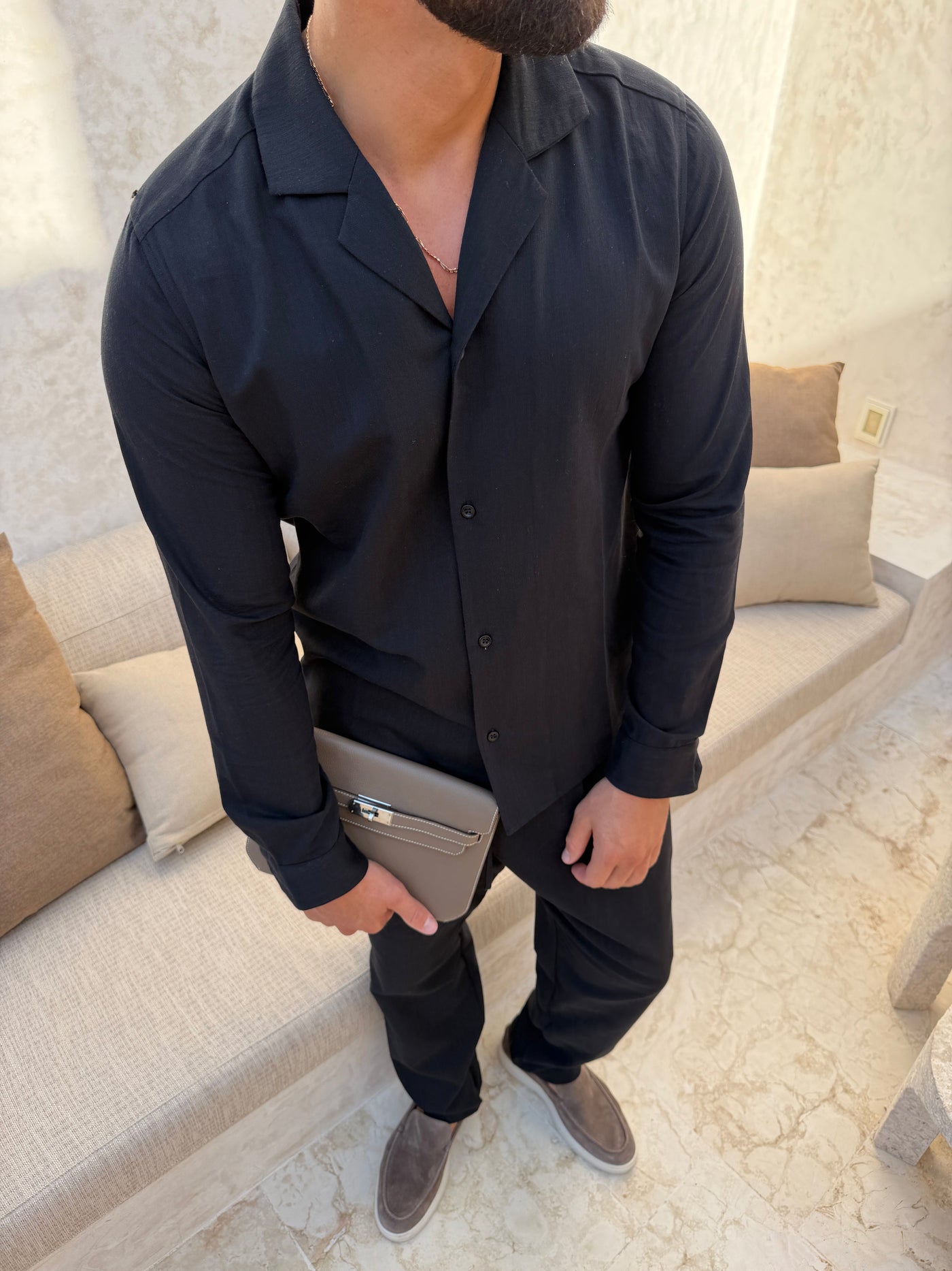 Chemise RIVÉ Lin Classique pour homme, coloris Noir | COMOCLO