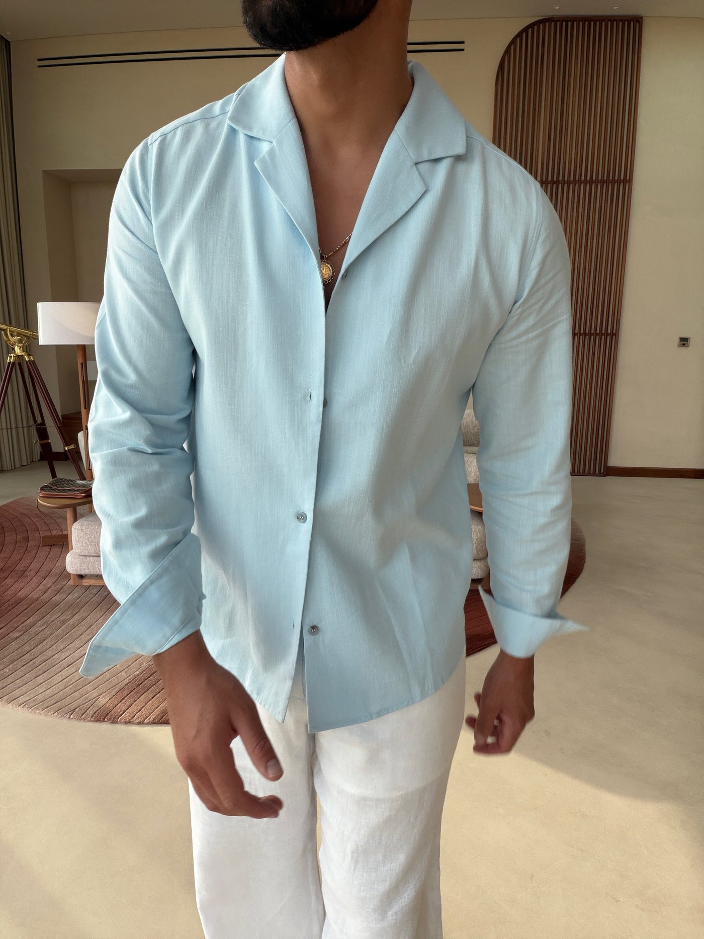 Chemise RIVÉ Lin Classique pour homme, coloris Bleu Doux | COMOCLO