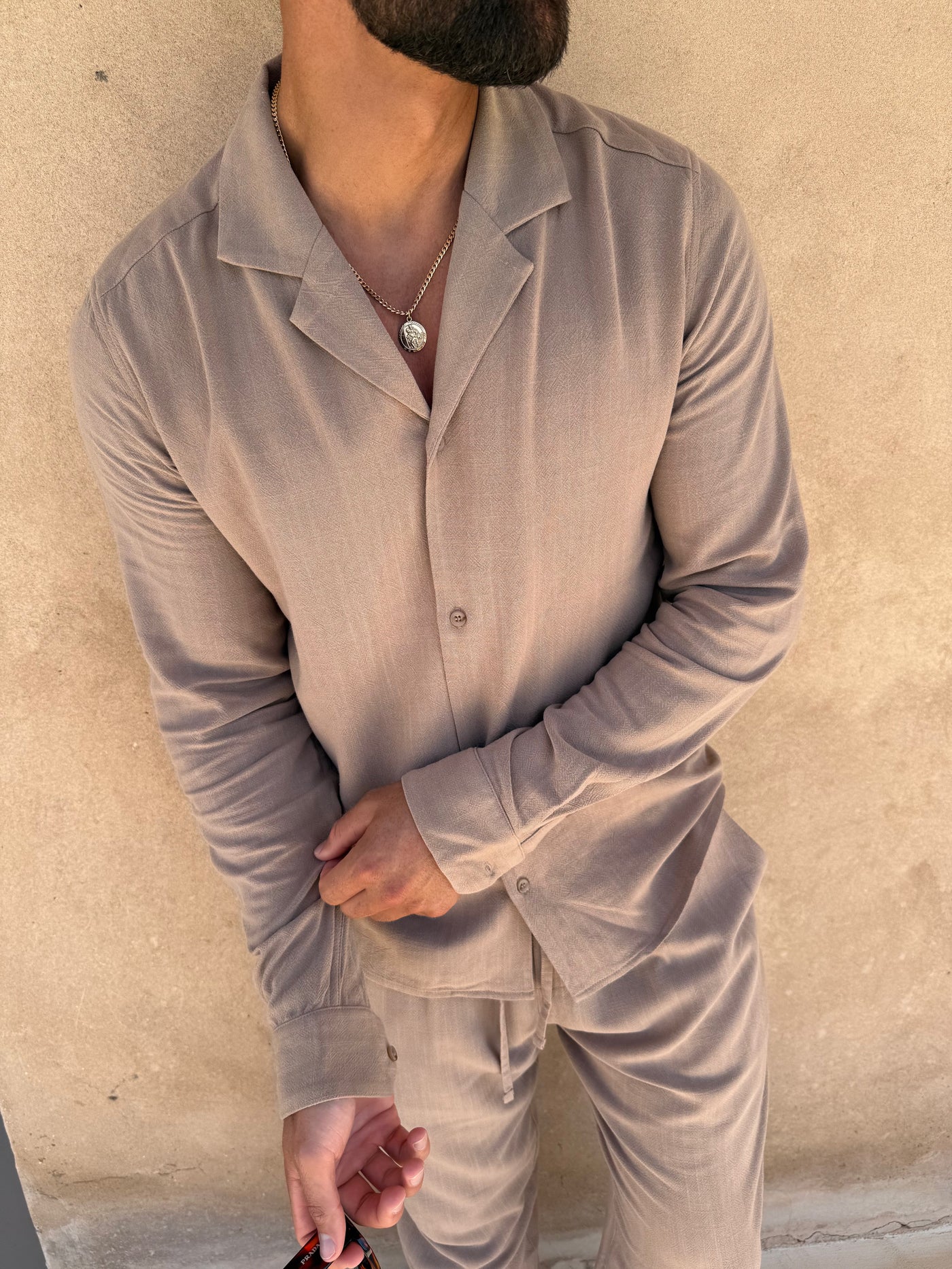 Chemise Lin pour homme, coloris Taupe | COMOCLO