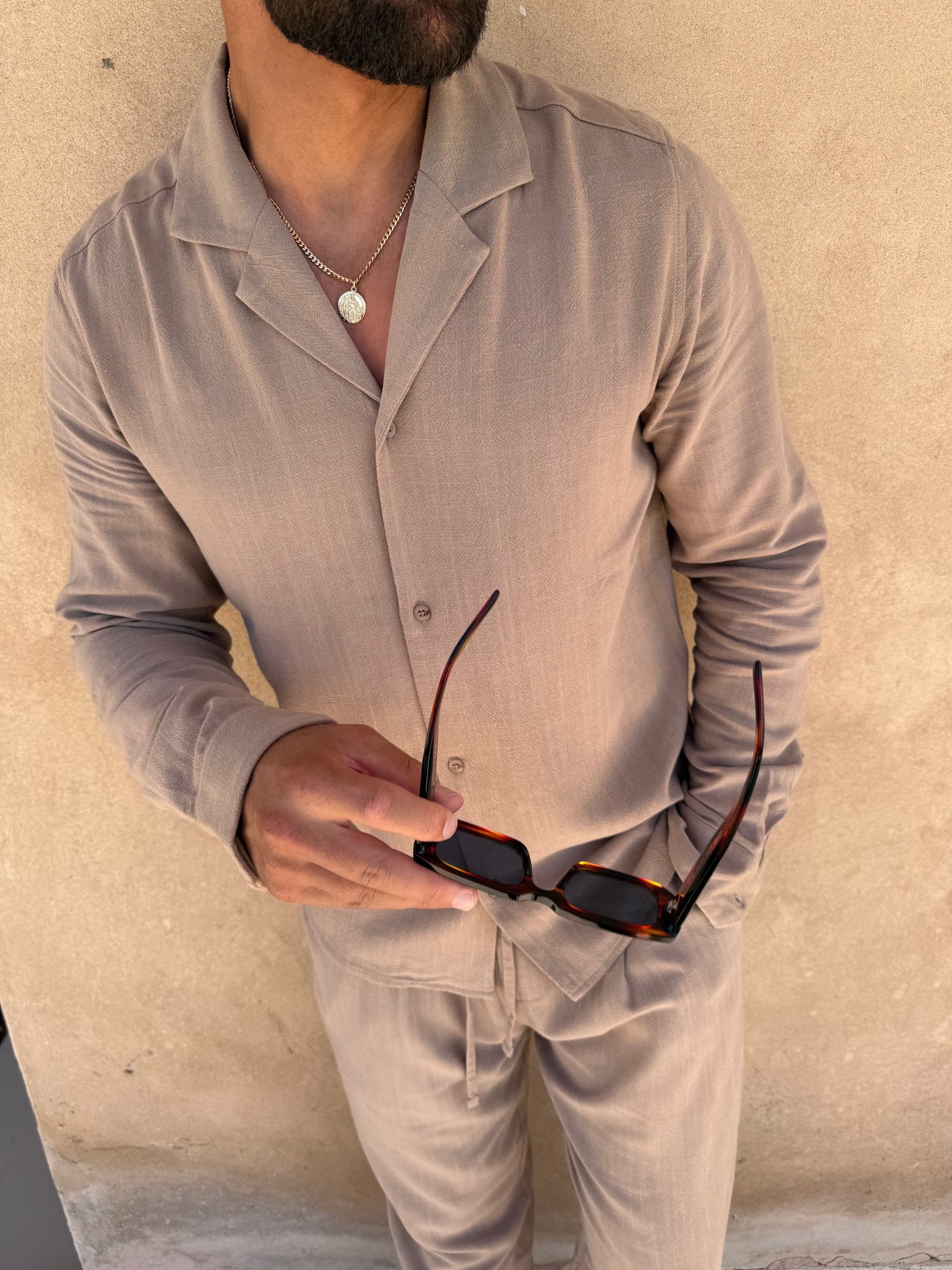 Chemise Lin pour homme, coloris Taupe — vue 3 | COMOCLO