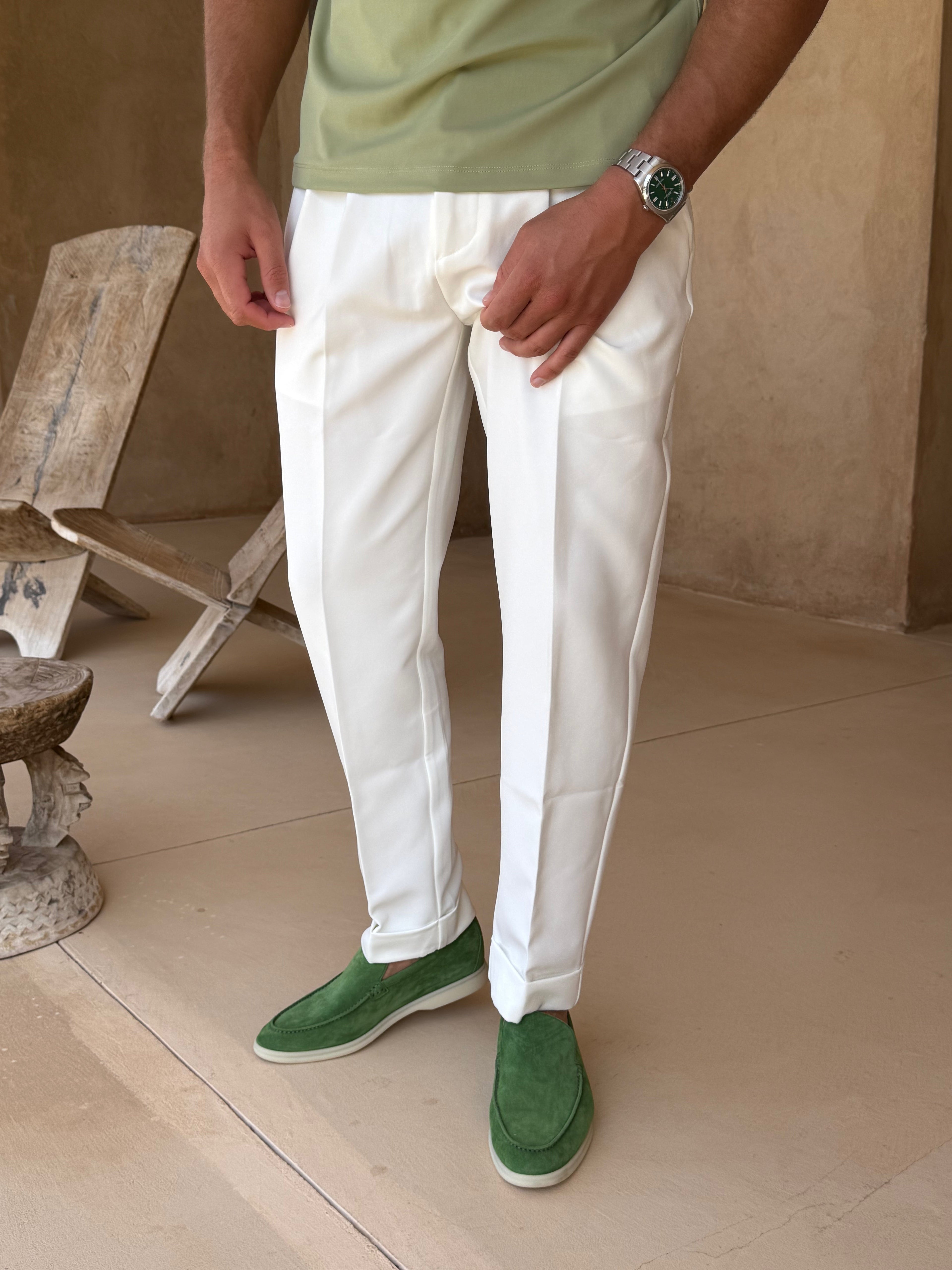 WIT OXFORD geplooide broek