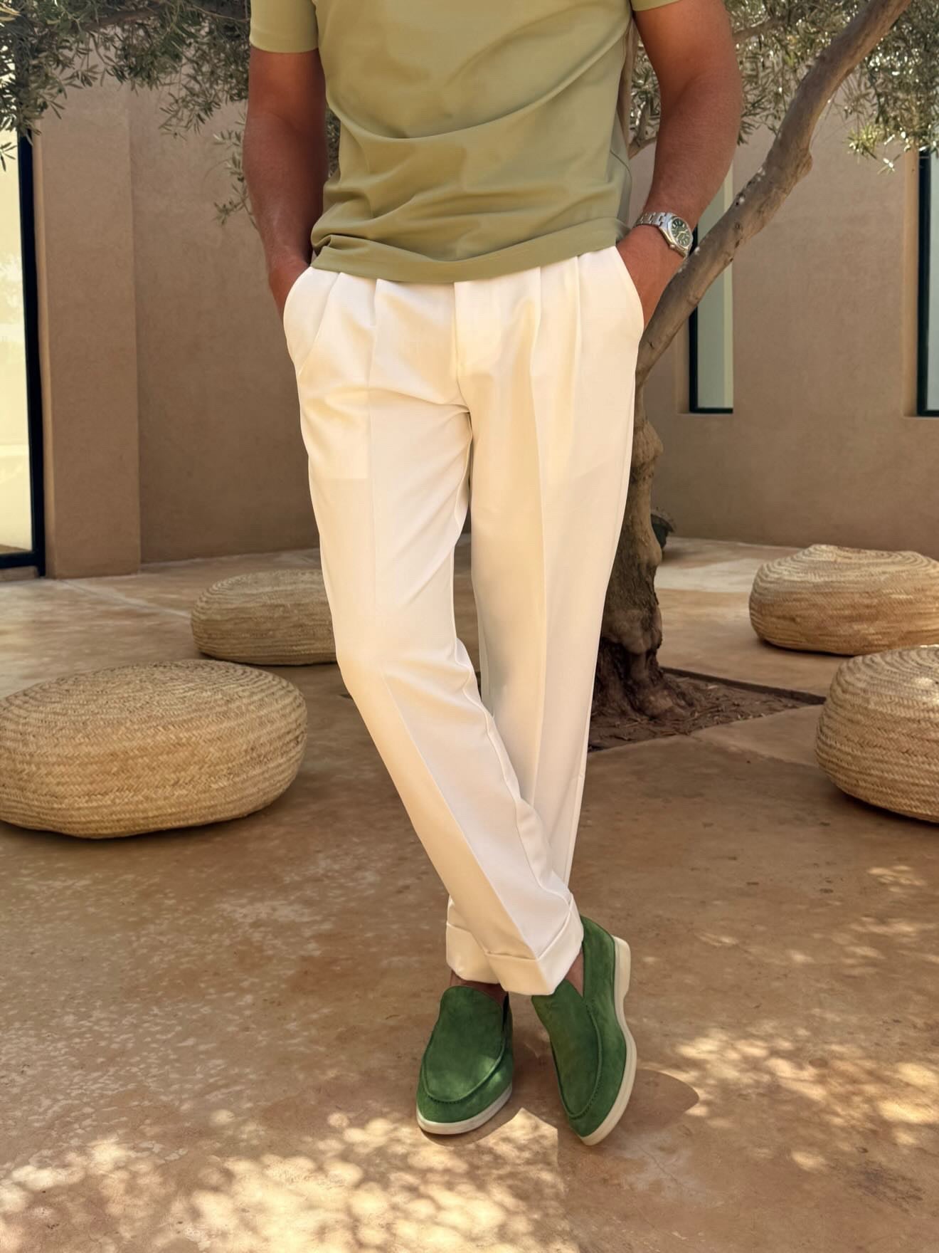 Pantalon Oxford Plissé pour homme, coloris Blanc | COMOCLO