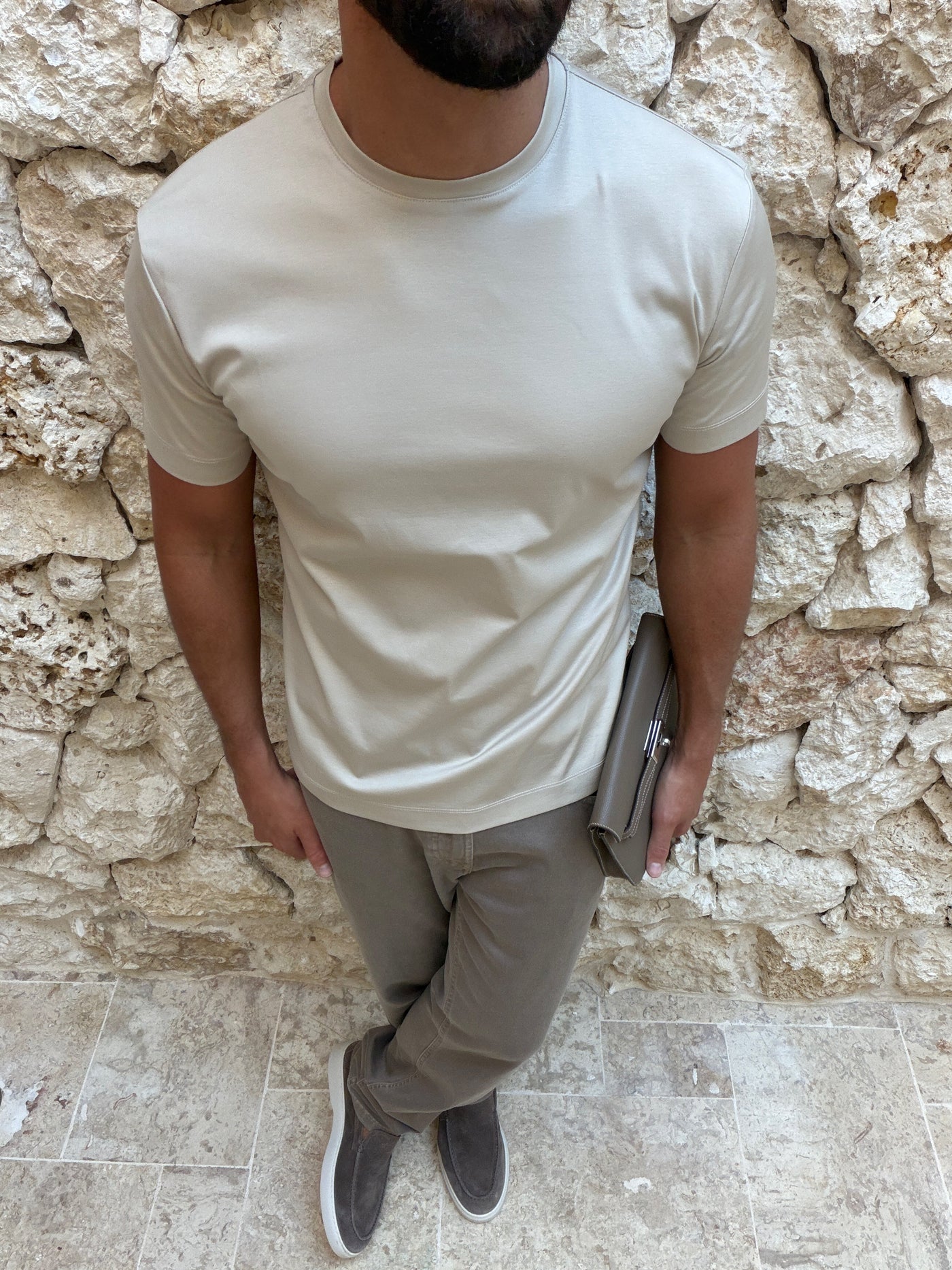 T-shirt Supima pour homme, coloris Pierre — vue 3 | COMOCLO