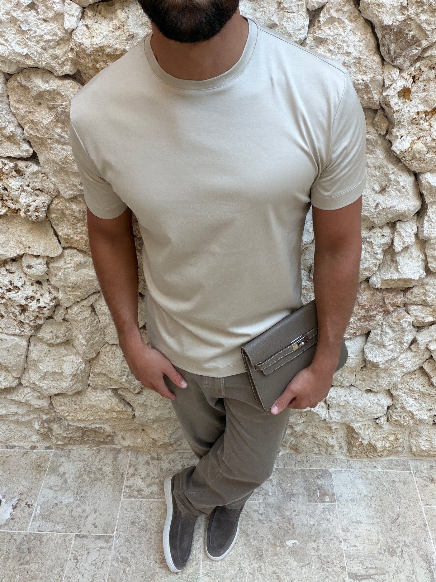 T-shirt Supima pour homme, coloris Pierre — vue 2 | COMOCLO