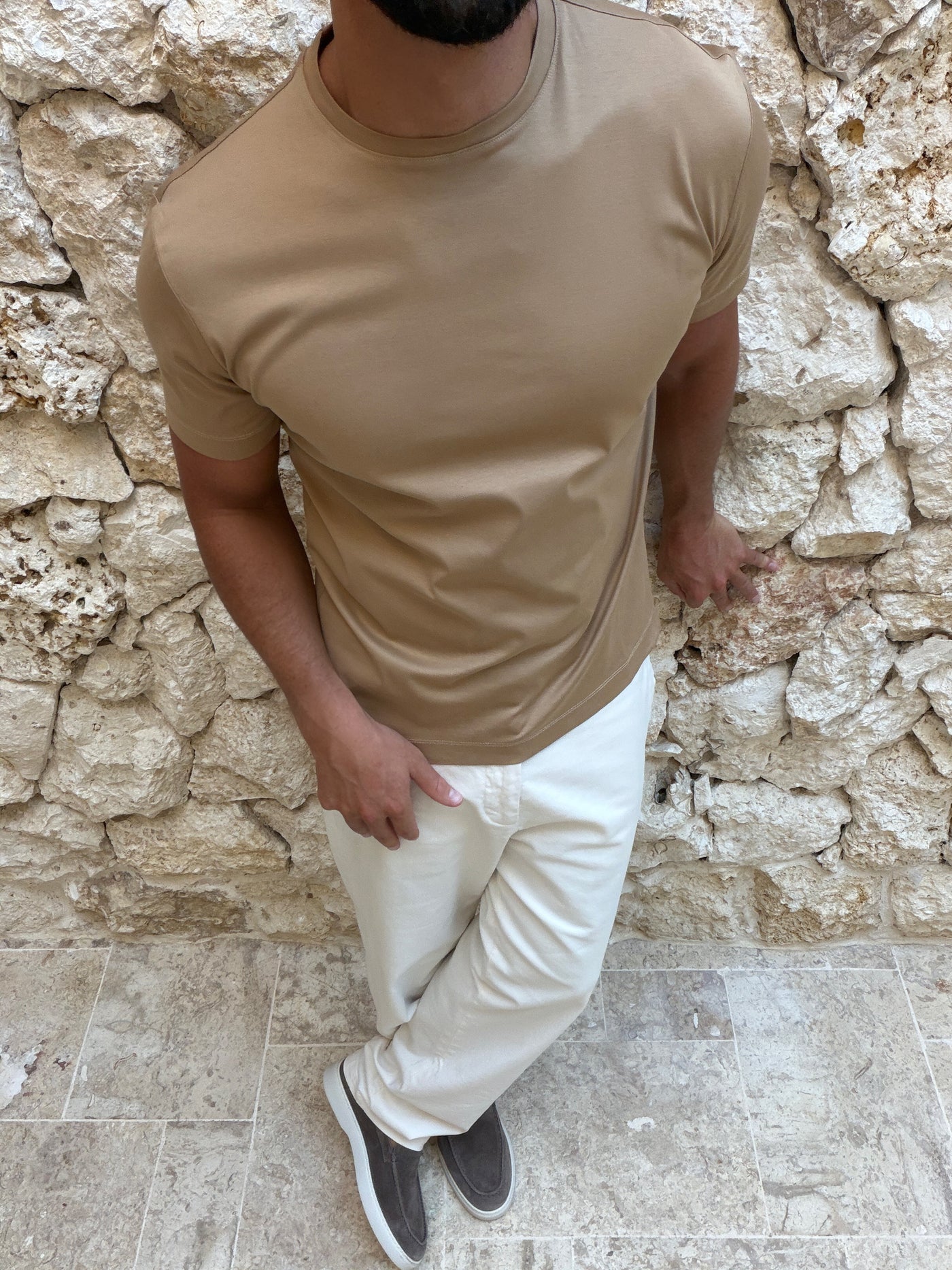 T-shirt Supima pour homme, coloris Camel — vue 3 | COMOCLO