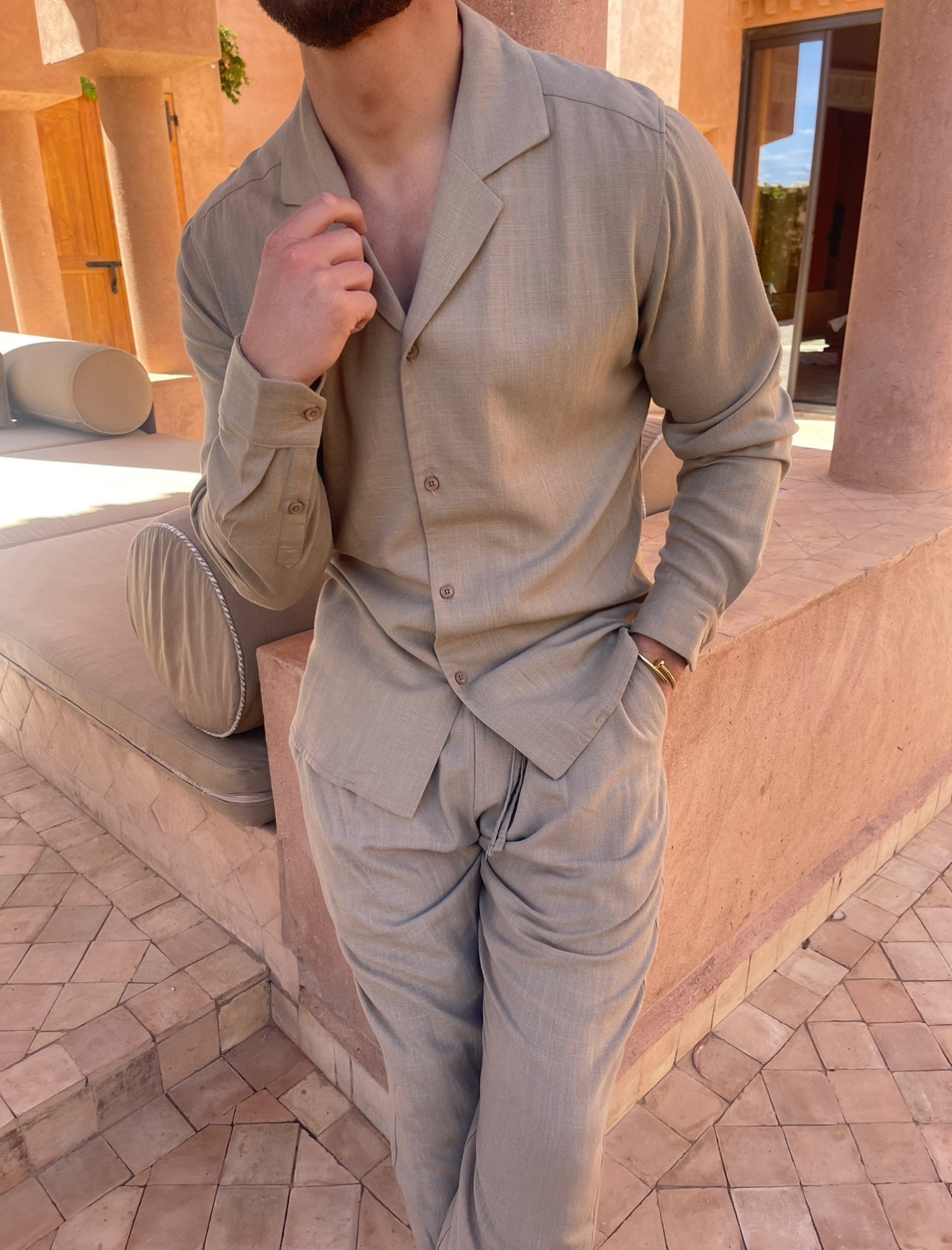 Pantalon Lin pour homme, coloris Olive — vue 6 | COMOCLO