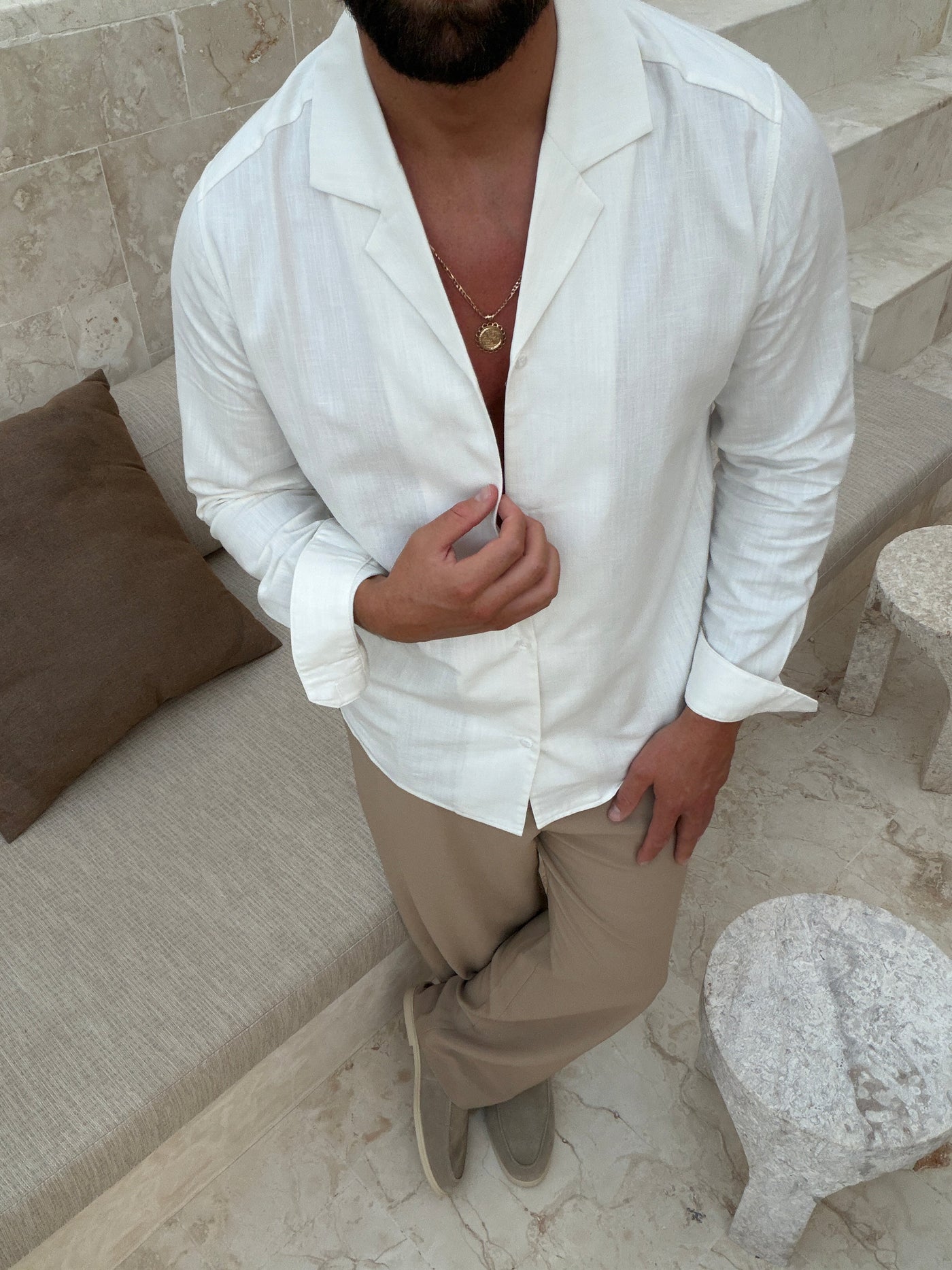 Chemise RIVÉ Lin Classique pour homme, coloris Blanc — vue 3 | COMOCLO