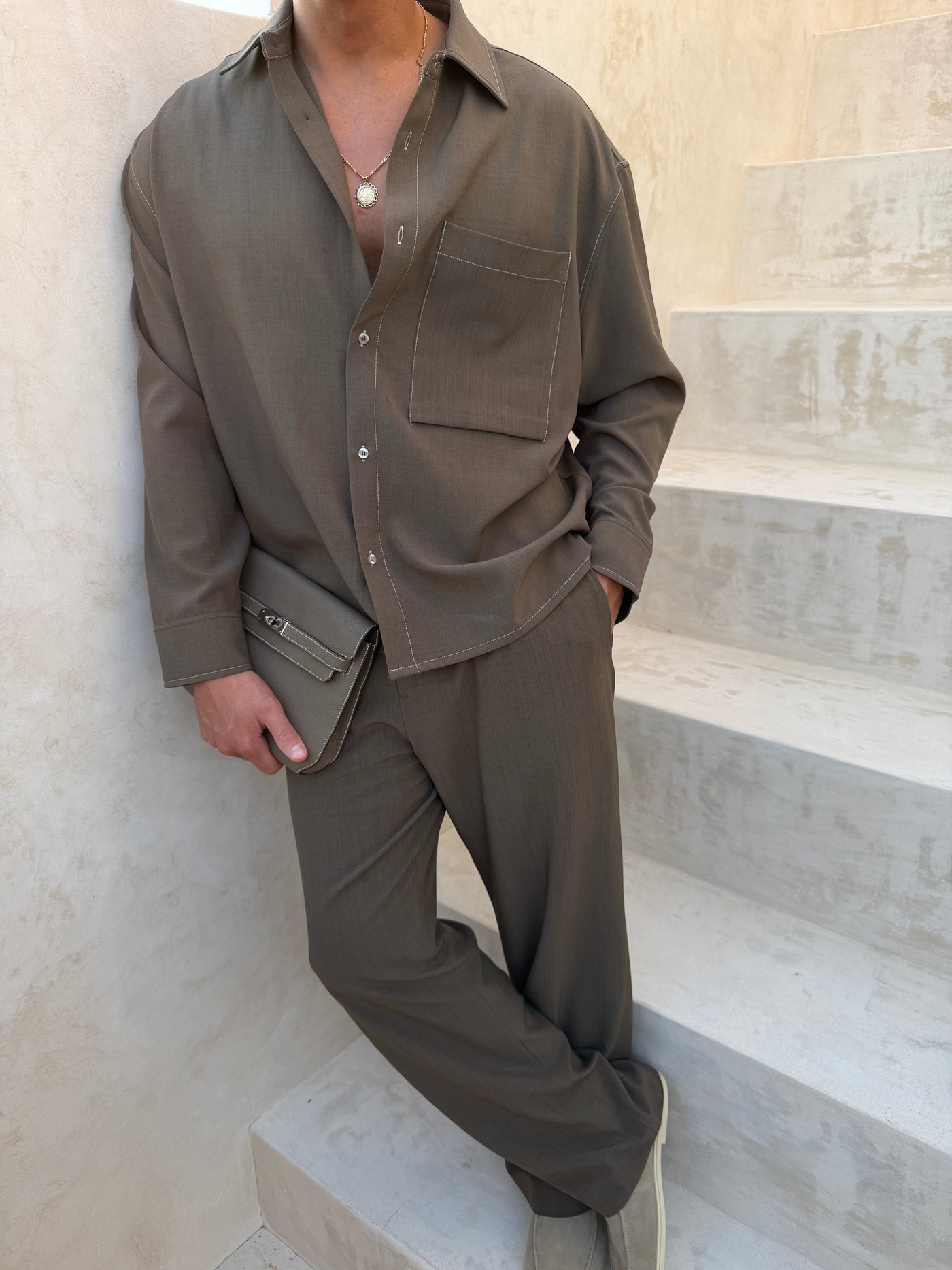 Chemise MILOS Classique pour homme, coloris Brun — vue 3 | COMOCLO