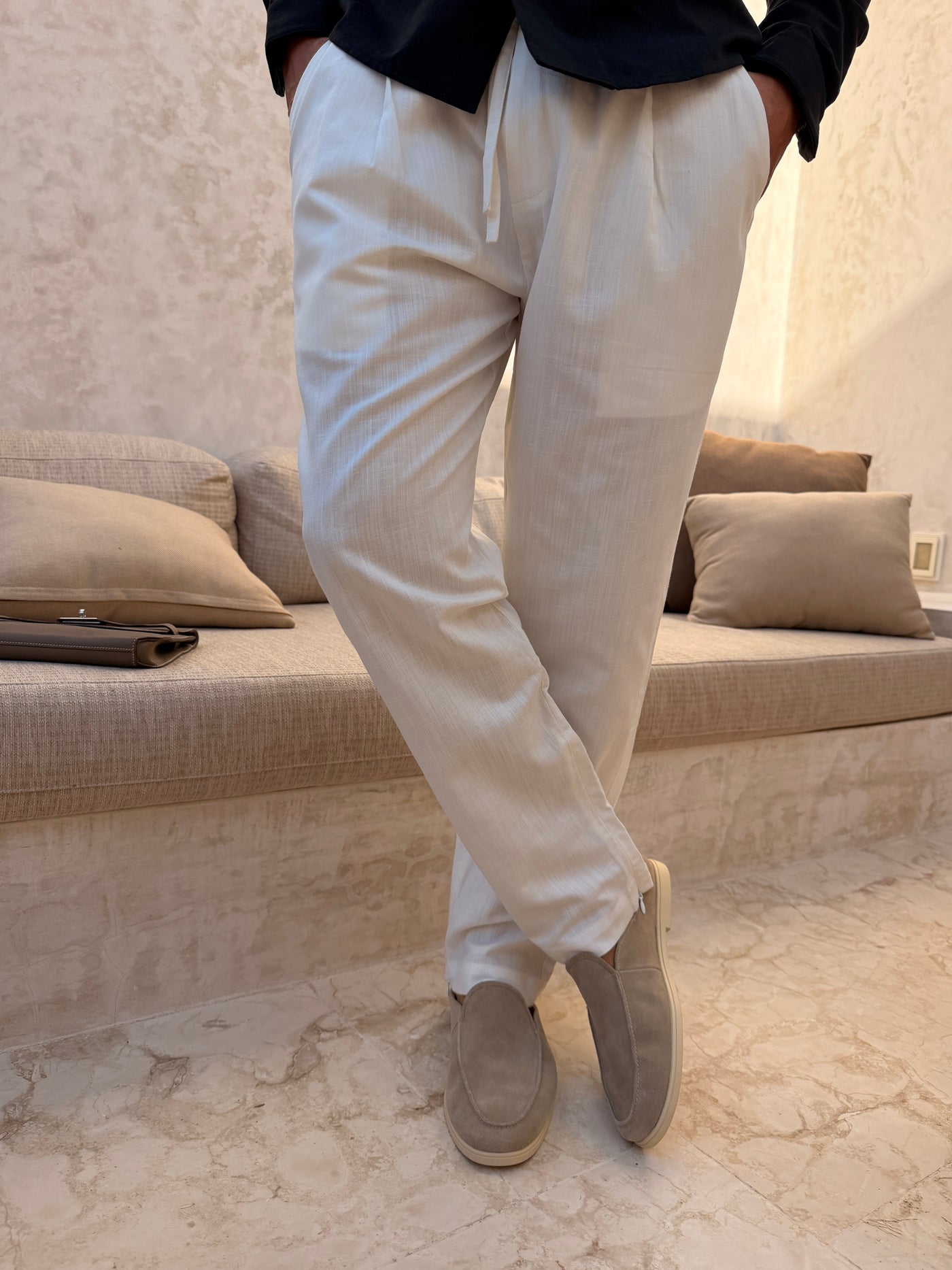 Pantalon RIVÉ Lin Classique pour homme, coloris Blanc | COMOCLO