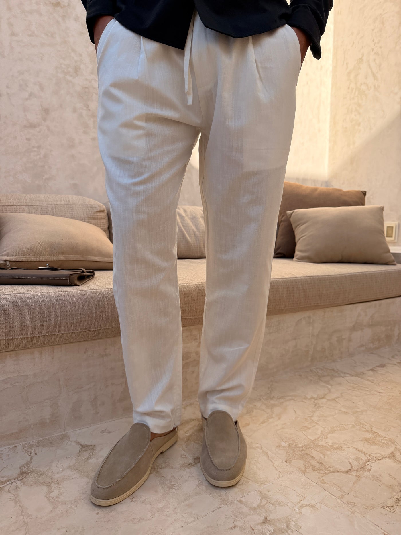 Pantalon RIVÉ Lin Classique pour homme, coloris Blanc — vue 3 | COMOCLO