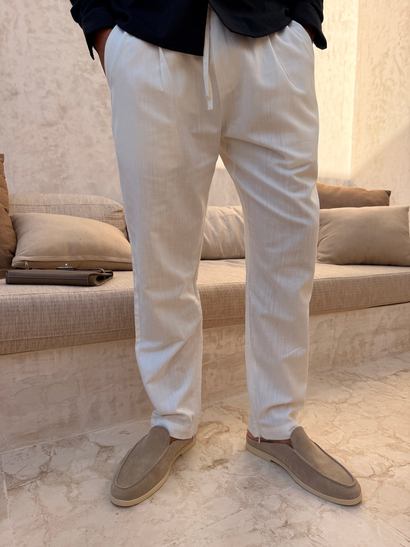 Pantalon RIVÉ Lin Classique pour homme, coloris Blanc — vue 4 | COMOCLO