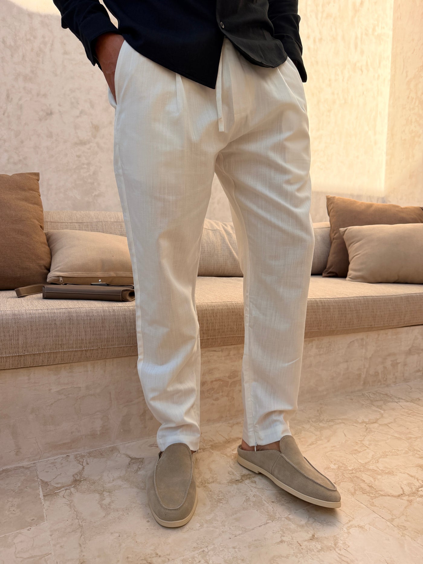 Pantalon RIVÉ Lin Classique pour homme, coloris Blanc — vue 2 | COMOCLO