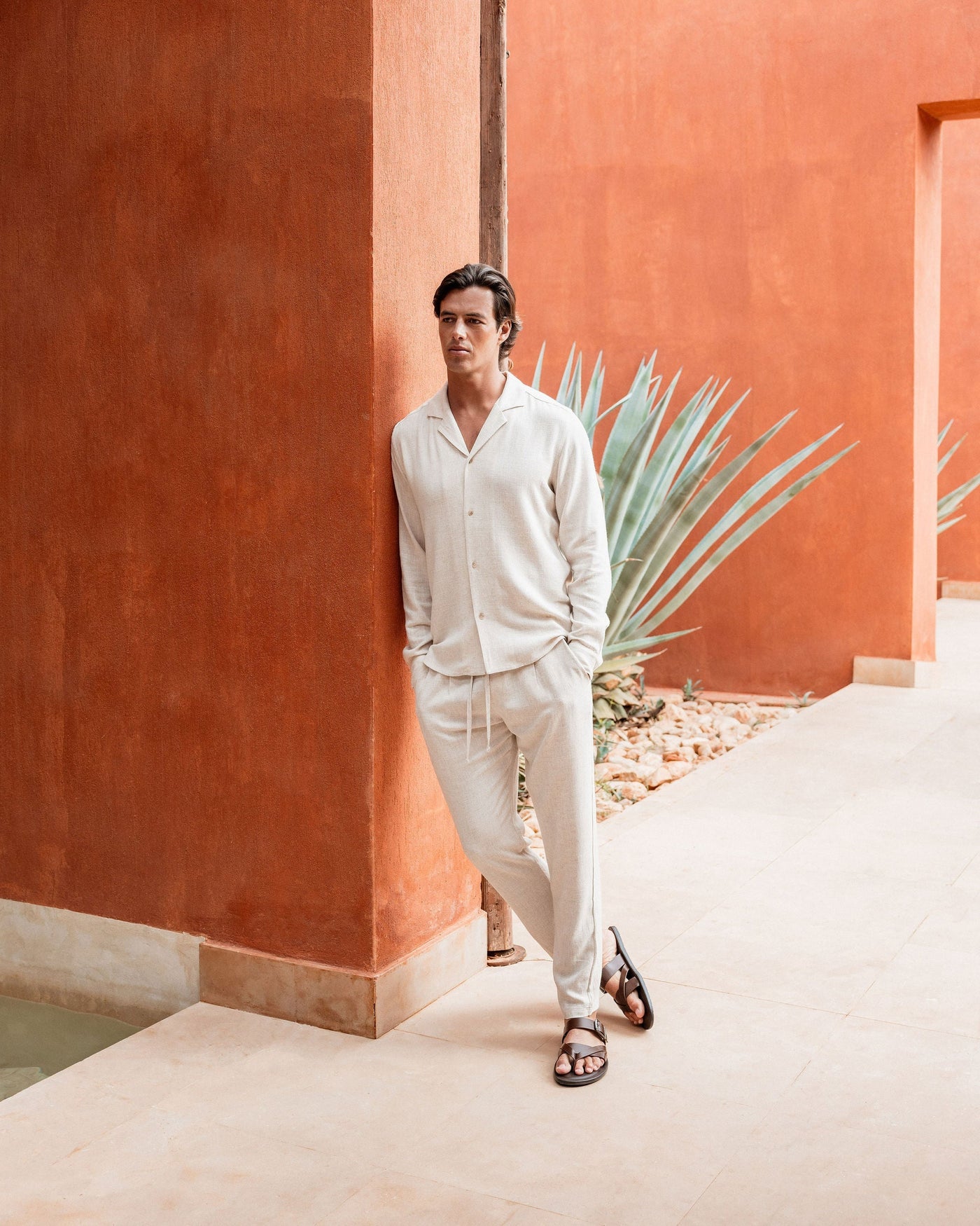 Chemise Lin Col Cubain pour homme, coloris Avoine — vue 6 | COMOCLO