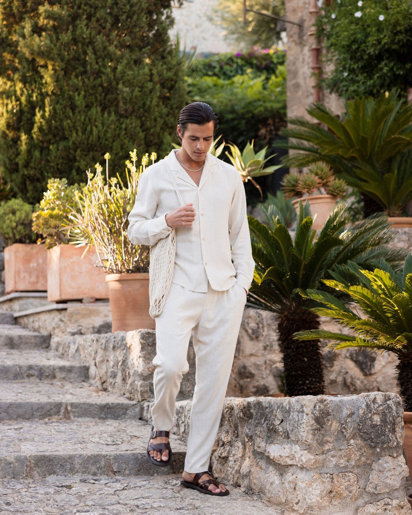 Chemise Lin Col Cubain pour homme, coloris Avoine — vue 4 | COMOCLO