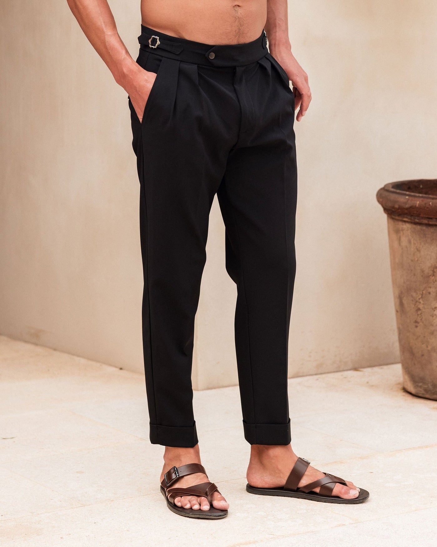 Pantalon Oxford Plissé pour homme, coloris Noir — vue 2 | COMOCLO
