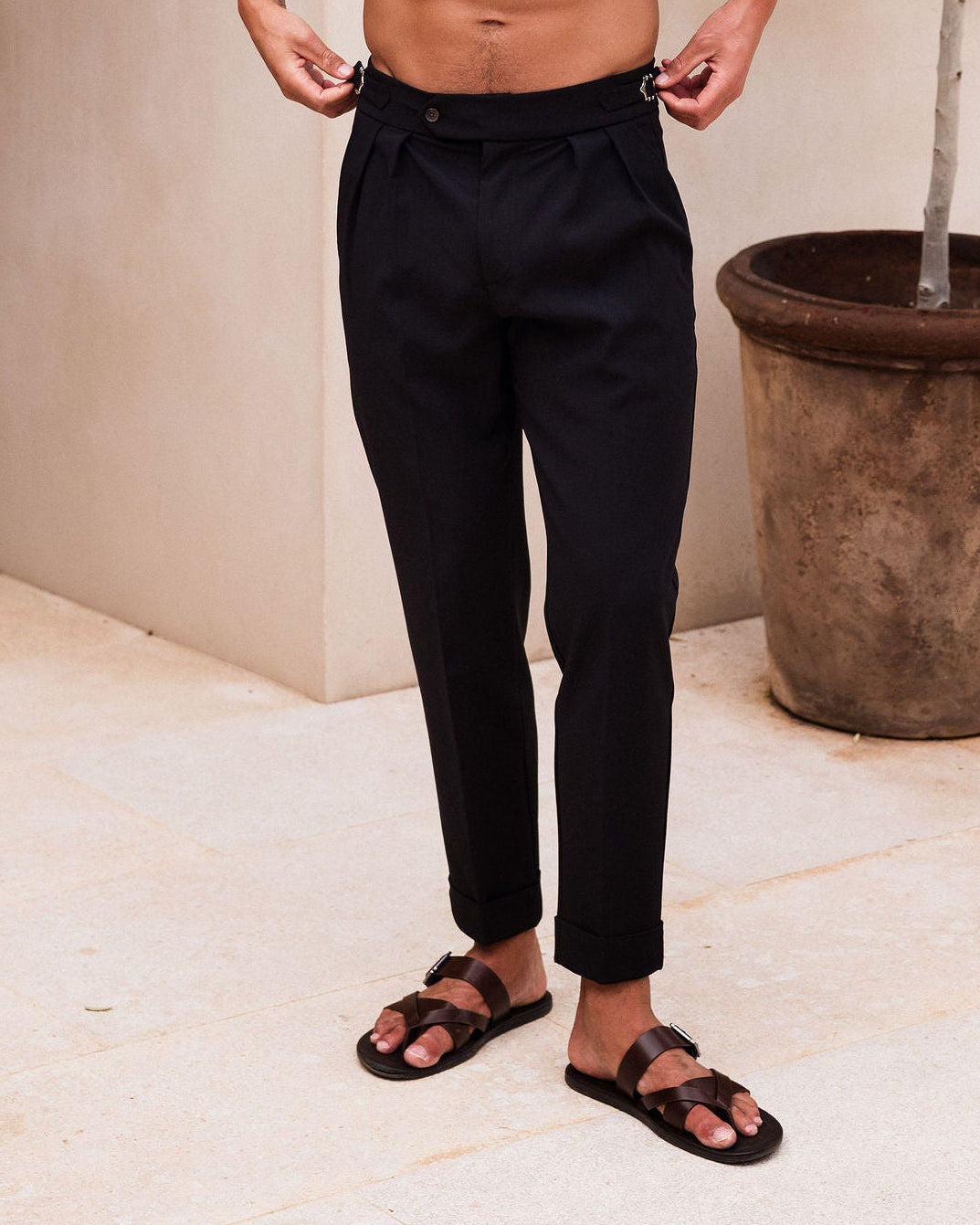 Pantalon Oxford Plissé pour homme, coloris Noir | COMOCLO