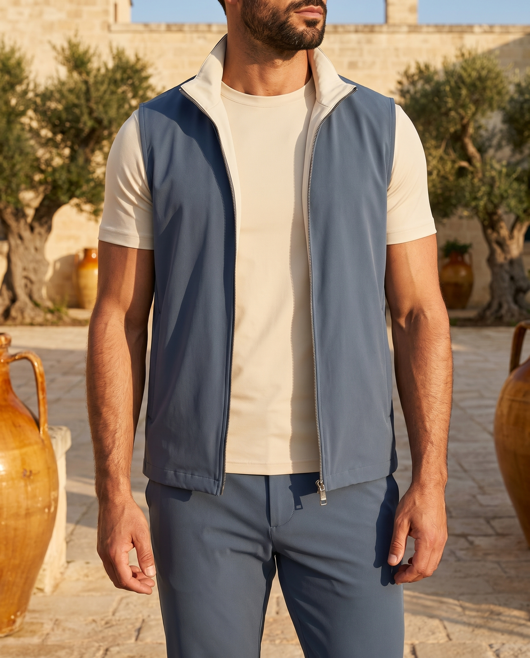 Gilet Réversible Voyage — Bleu Ciel / Crème