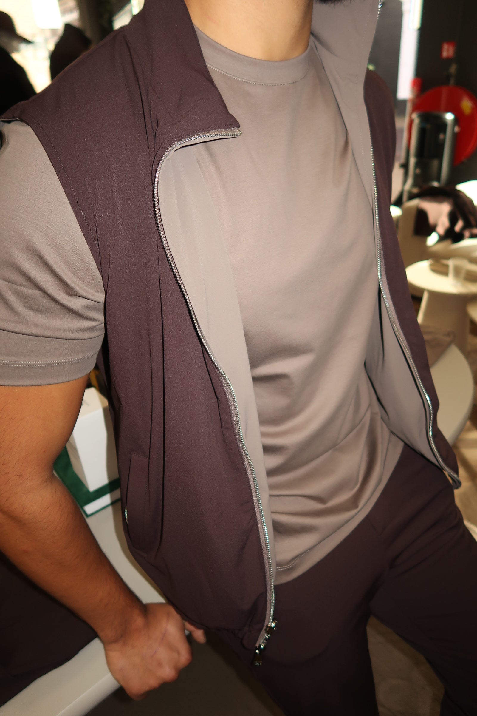 Gilet Réversible Voyage — Espresso / Taupe