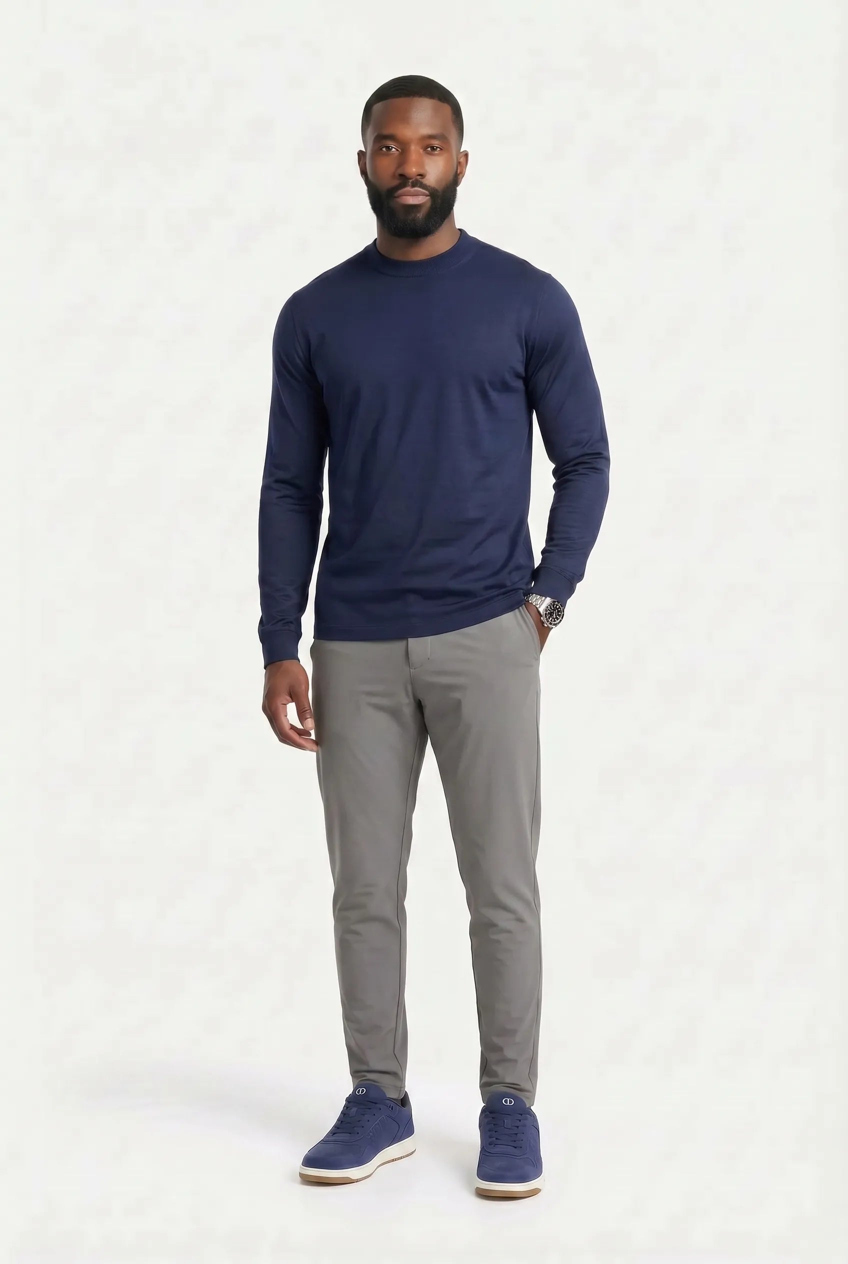Lange Mouw Luxe Shirt Navy