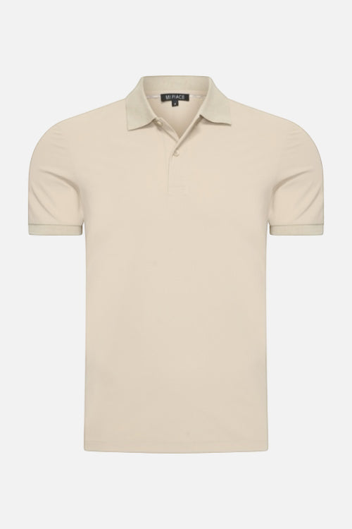 Polo Voyage sable pour homme, maille respirante, col tenu — COMOCLO