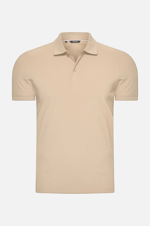 Polo Voyage camel pour homme, maille respirante, col tenu — COMOCLO