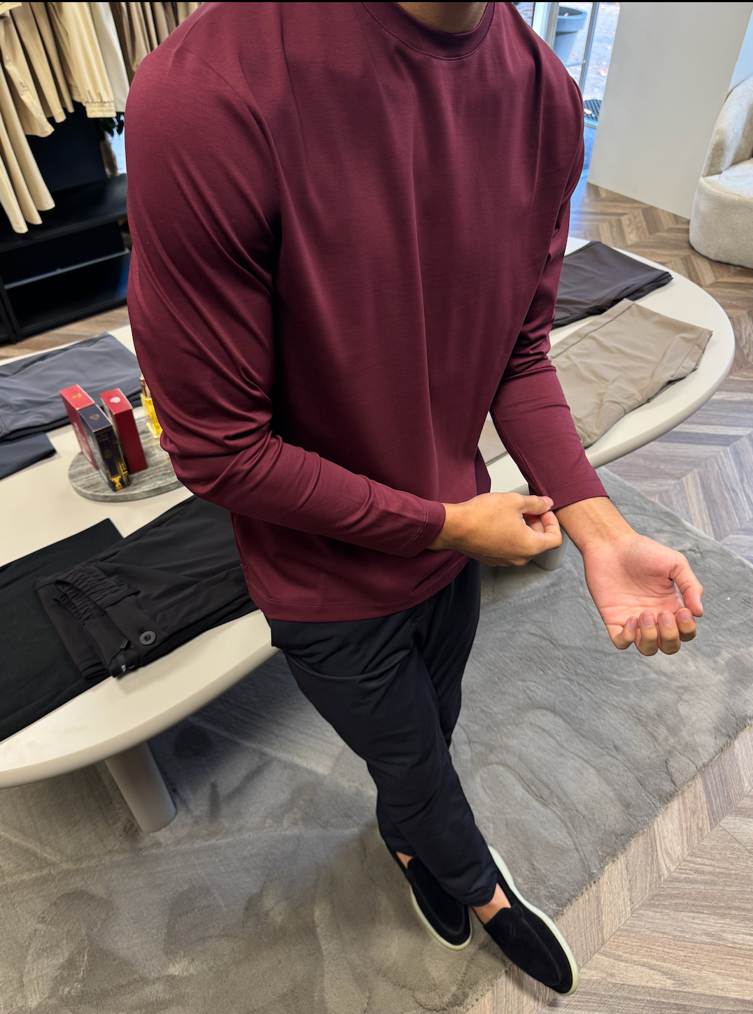 T-Shirt Manches Longues Satiné — Bordeaux